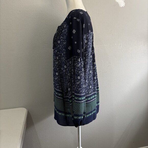 Gap Mix Print Pintuck Long Sleeve Tops Size Large Paisley Navy & Green Flowy - Picture 5 of 12